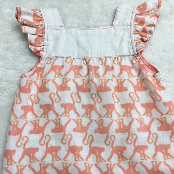 EGG Baby Girl Pink White 100% Linen Monkey Print Dress Size 12-18 Months - Picture 2 of 12